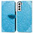 Funda de Cuero Cartera con Soporte Patron de Moda Carcasa S04D para Samsung Galaxy S21 Plus 5G Azul