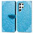 Funda de Cuero Cartera con Soporte Patron de Moda Carcasa S07D para Samsung Galaxy S21 Ultra 5G Azul