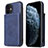 Funda Lujo Cuero Carcasa R01 para Apple iPhone 12 Mini Azul