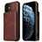 Funda Lujo Cuero Carcasa R01 para Apple iPhone 12 Mini Marron