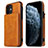 Funda Lujo Cuero Carcasa R01 para Apple iPhone 12 Naranja