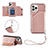 Funda Lujo Cuero Carcasa Y06B para Apple iPhone 13 Pro Max Oro Rosa