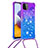 Funda Silicona Carcasa Goma Bling-Bling con Acollador Cordon Lanyard S01 para Samsung Galaxy A22 5G Morado