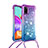 Funda Silicona Carcasa Goma Bling-Bling con Acollador Cordon Lanyard S01 para Samsung Galaxy A41 Morado