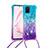 Funda Silicona Carcasa Goma Bling-Bling con Acollador Cordon Lanyard S01 para Samsung Galaxy A81 Azul Cielo