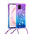 Funda Silicona Carcasa Goma Bling-Bling con Acollador Cordon Lanyard S01 para Samsung Galaxy A81 Morado