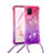 Funda Silicona Carcasa Goma Bling-Bling con Acollador Cordon Lanyard S01 para Samsung Galaxy A81 Rosa Roja