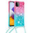 Funda Silicona Carcasa Goma Bling-Bling con Acollador Cordon Lanyard S01 para Samsung Galaxy F42 5G Rosa