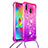 Funda Silicona Carcasa Goma Bling-Bling con Acollador Cordon Lanyard S01 para Samsung Galaxy M20 Rosa Roja