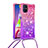 Funda Silicona Carcasa Goma Bling-Bling con Acollador Cordon Lanyard S01 para Samsung Galaxy M51 Rosa Roja