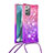 Funda Silicona Carcasa Goma Bling-Bling con Acollador Cordon Lanyard S01 para Samsung Galaxy Note 20 5G Rosa Roja