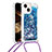 Funda Silicona Carcasa Goma Bling-Bling con Acollador Cordon Lanyard S02 para Apple iPhone 15 Azul