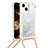 Funda Silicona Carcasa Goma Bling-Bling con Acollador Cordon Lanyard S02 para Apple iPhone 15 Plata