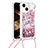 Funda Silicona Carcasa Goma Bling-Bling con Acollador Cordon Lanyard S02 para Apple iPhone 15 Purpura Claro