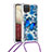 Funda Silicona Carcasa Goma Bling-Bling con Acollador Cordon Lanyard S02 para Samsung Galaxy A12 Azul