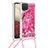 Funda Silicona Carcasa Goma Bling-Bling con Acollador Cordon Lanyard S02 para Samsung Galaxy A12 Rosa Roja