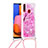 Funda Silicona Carcasa Goma Bling-Bling con Acollador Cordon Lanyard S02 para Samsung Galaxy A20s Rosa Roja