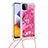 Funda Silicona Carcasa Goma Bling-Bling con Acollador Cordon Lanyard S02 para Samsung Galaxy A22 5G Rosa Roja