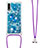 Funda Silicona Carcasa Goma Bling-Bling con Acollador Cordon Lanyard S02 para Samsung Galaxy A30S Azul