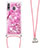 Funda Silicona Carcasa Goma Bling-Bling con Acollador Cordon Lanyard S02 para Samsung Galaxy A40s Rosa Roja