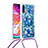 Funda Silicona Carcasa Goma Bling-Bling con Acollador Cordon Lanyard S02 para Samsung Galaxy A70S Azul