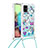 Funda Silicona Carcasa Goma Bling-Bling con Acollador Cordon Lanyard S02 para Samsung Galaxy A71 5G Azul Cielo