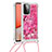 Funda Silicona Carcasa Goma Bling-Bling con Acollador Cordon Lanyard S02 para Samsung Galaxy A72 5G Rosa Roja