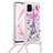 Funda Silicona Carcasa Goma Bling-Bling con Acollador Cordon Lanyard S02 para Samsung Galaxy A81 Rosa