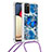 Funda Silicona Carcasa Goma Bling-Bling con Acollador Cordon Lanyard S02 para Samsung Galaxy M02s Azul