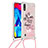 Funda Silicona Carcasa Goma Bling-Bling con Acollador Cordon Lanyard S02 para Samsung Galaxy M10 Rosa
