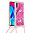Funda Silicona Carcasa Goma Bling-Bling con Acollador Cordon Lanyard S02 para Samsung Galaxy M10 Rosa Roja
