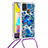 Funda Silicona Carcasa Goma Bling-Bling con Acollador Cordon Lanyard S02 para Samsung Galaxy M21s Azul