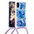 Funda Silicona Carcasa Goma Bling-Bling con Acollador Cordon Lanyard S02 para Samsung Galaxy M30s Azul