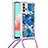 Funda Silicona Carcasa Goma Bling-Bling con Acollador Cordon Lanyard S02 para Samsung Galaxy M32 5G Azul