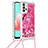 Funda Silicona Carcasa Goma Bling-Bling con Acollador Cordon Lanyard S02 para Samsung Galaxy M32 5G Rosa Roja