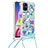 Funda Silicona Carcasa Goma Bling-Bling con Acollador Cordon Lanyard S02 para Samsung Galaxy M51 Azul Cielo