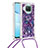 Funda Silicona Carcasa Goma Bling-Bling con Acollador Cordon Lanyard S02 para Xiaomi Mi 10T Lite 5G Morado