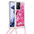 Funda Silicona Carcasa Goma Bling-Bling con Acollador Cordon Lanyard S02 para Xiaomi Mi 11T 5G Rosa Roja