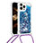 Funda Silicona Carcasa Goma Bling-Bling con Acollador Cordon Lanyard S03 para Apple iPhone 13 Pro Azul