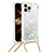 Funda Silicona Carcasa Goma Bling-Bling con Acollador Cordon Lanyard S03 para Apple iPhone 13 Pro Azul Claro