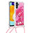 Funda Silicona Carcasa Goma Bling-Bling con Acollador Cordon Lanyard S03 para Samsung Galaxy A04s Rosa Roja