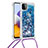 Funda Silicona Carcasa Goma Bling-Bling con Acollador Cordon Lanyard S03 para Samsung Galaxy A22 5G Azul