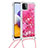 Funda Silicona Carcasa Goma Bling-Bling con Acollador Cordon Lanyard S03 para Samsung Galaxy A22 5G Rosa Roja