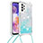 Funda Silicona Carcasa Goma Bling-Bling con Acollador Cordon Lanyard S03 para Samsung Galaxy A23 5G Azul Cielo