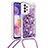 Funda Silicona Carcasa Goma Bling-Bling con Acollador Cordon Lanyard S03 para Samsung Galaxy A23 5G Morado