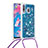 Funda Silicona Carcasa Goma Bling-Bling con Acollador Cordon Lanyard S03 para Samsung Galaxy A40s Azul