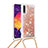 Funda Silicona Carcasa Goma Bling-Bling con Acollador Cordon Lanyard S03 para Samsung Galaxy A50 Oro