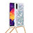 Funda Silicona Carcasa Goma Bling-Bling con Acollador Cordon Lanyard S03 para Samsung Galaxy A50 Plata