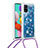 Funda Silicona Carcasa Goma Bling-Bling con Acollador Cordon Lanyard S03 para Samsung Galaxy A51 4G Azul