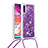 Funda Silicona Carcasa Goma Bling-Bling con Acollador Cordon Lanyard S03 para Samsung Galaxy A70S Morado